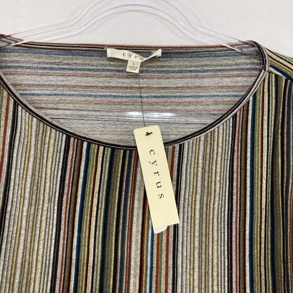 New Cyrus Large Multi Color Striped Stretch knit 3/4 Sleeve Casual Blouse - Picture 3 of 8